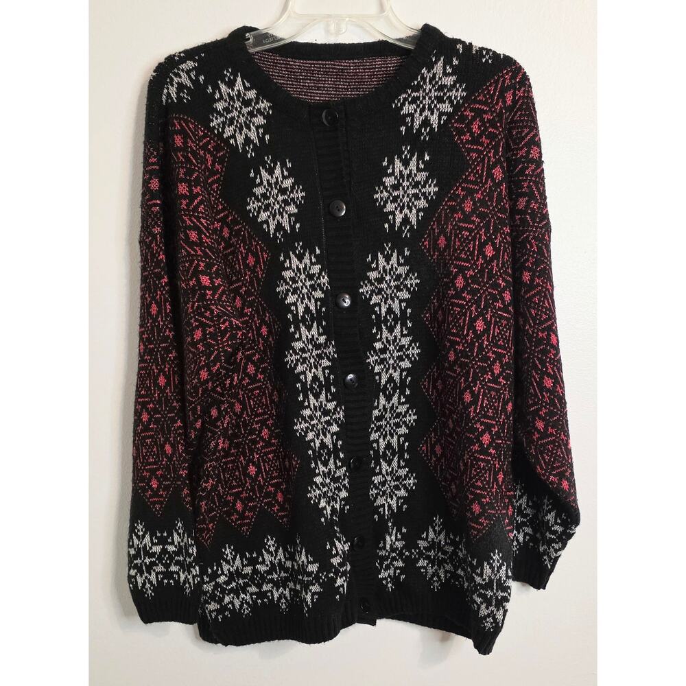 Vintage Jonathan Cass Winter Themed Women's Cardigan (No Tag) Red Black Silver